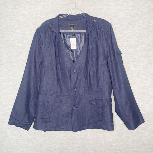 Ashley Stewart Women’s Linen Blazer‎ Jacket Plus Size 22W Navy Blue Military New - Picture 1 of 8
